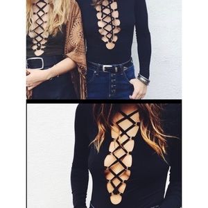 Black long sleeve lace up body suit